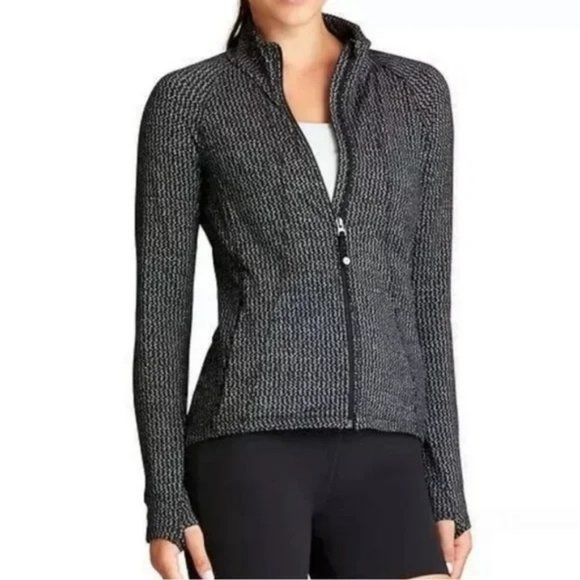 Athleta Heartbeat Hope Black Herringbone Zip Up Athletic Workout Jacket Size M - Picture 1 of 10